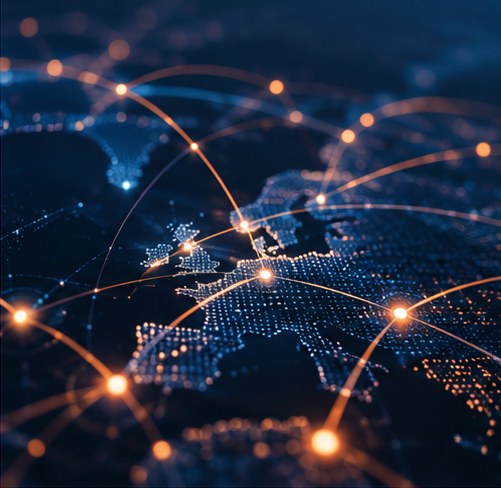 Carte du monde reliée par un réseau de connexions